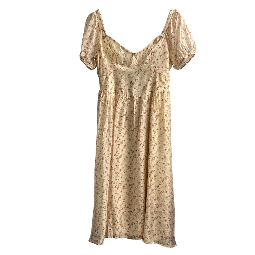 Lulus Dress Size XL Ivory Floral Chiffon‎ Milkmaid Maxi Lace Up Back Coquette